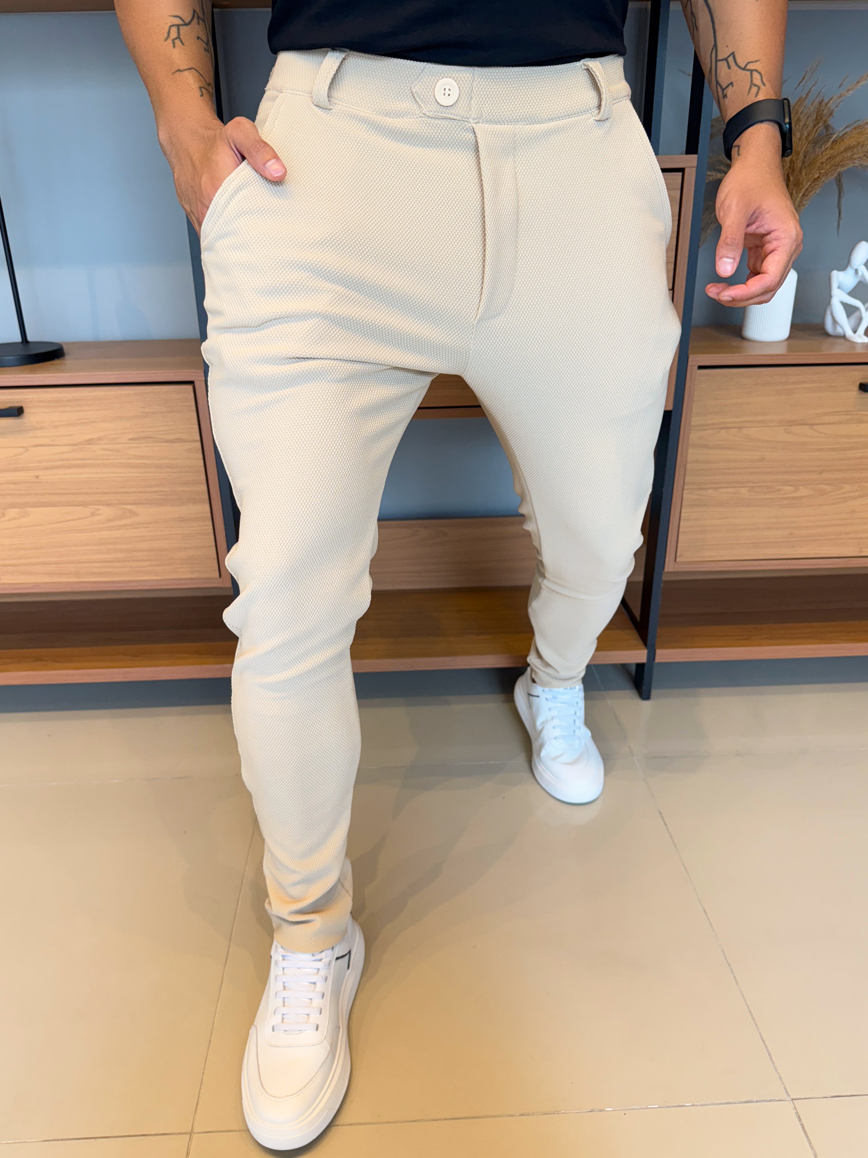 Calça Granitto Areia Modelo Texturizado Sem Zíper