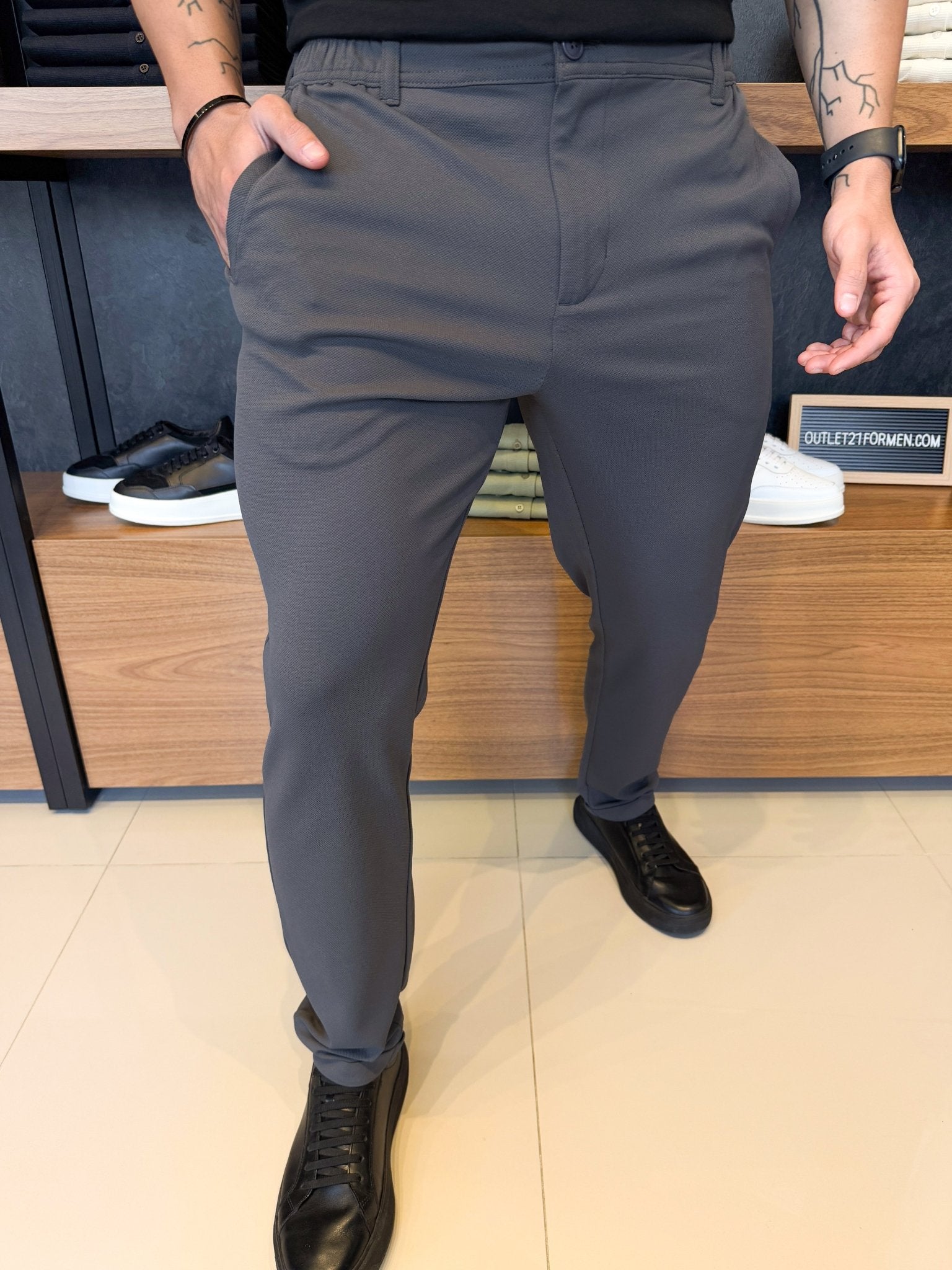 Calça Alfaiataria Mônaco Barra Italiana - Chumbo