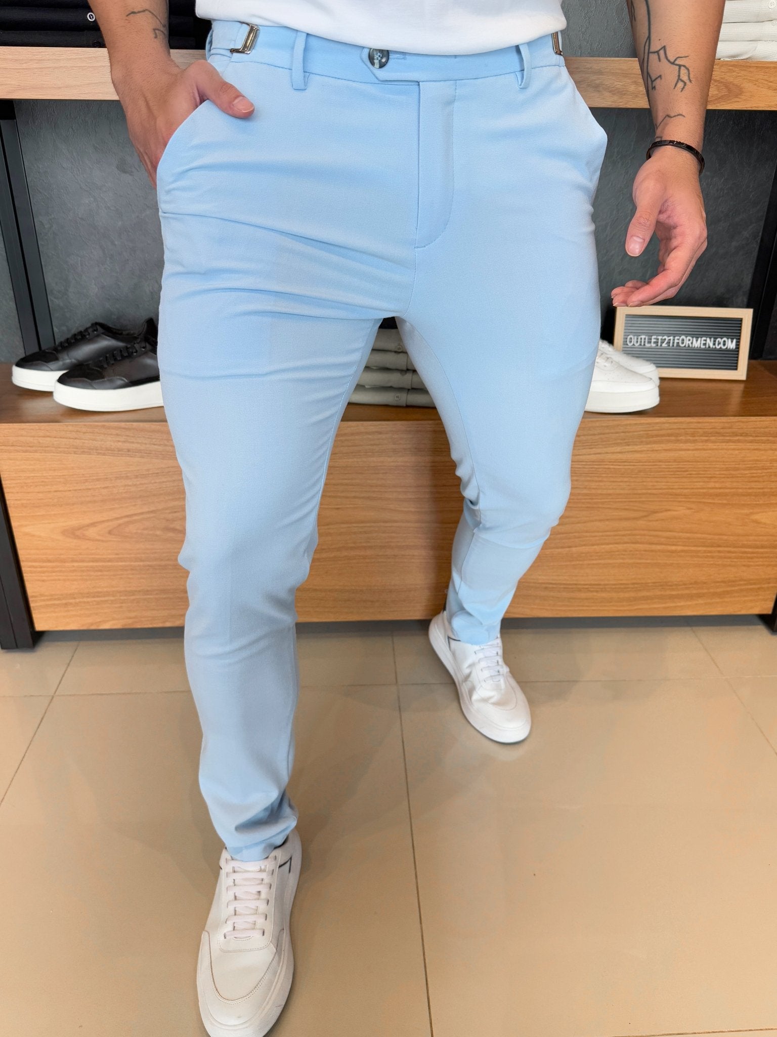 Calça Alfaitaria Italiana com Ajuste em Fivela - Azul claro