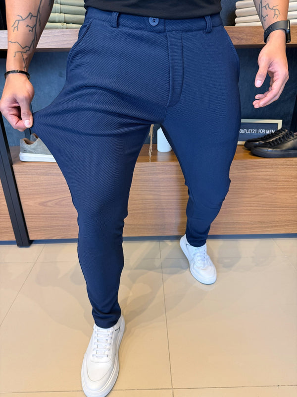 Calça Granitto Marinho Modelo Texturizado Sem Zíper