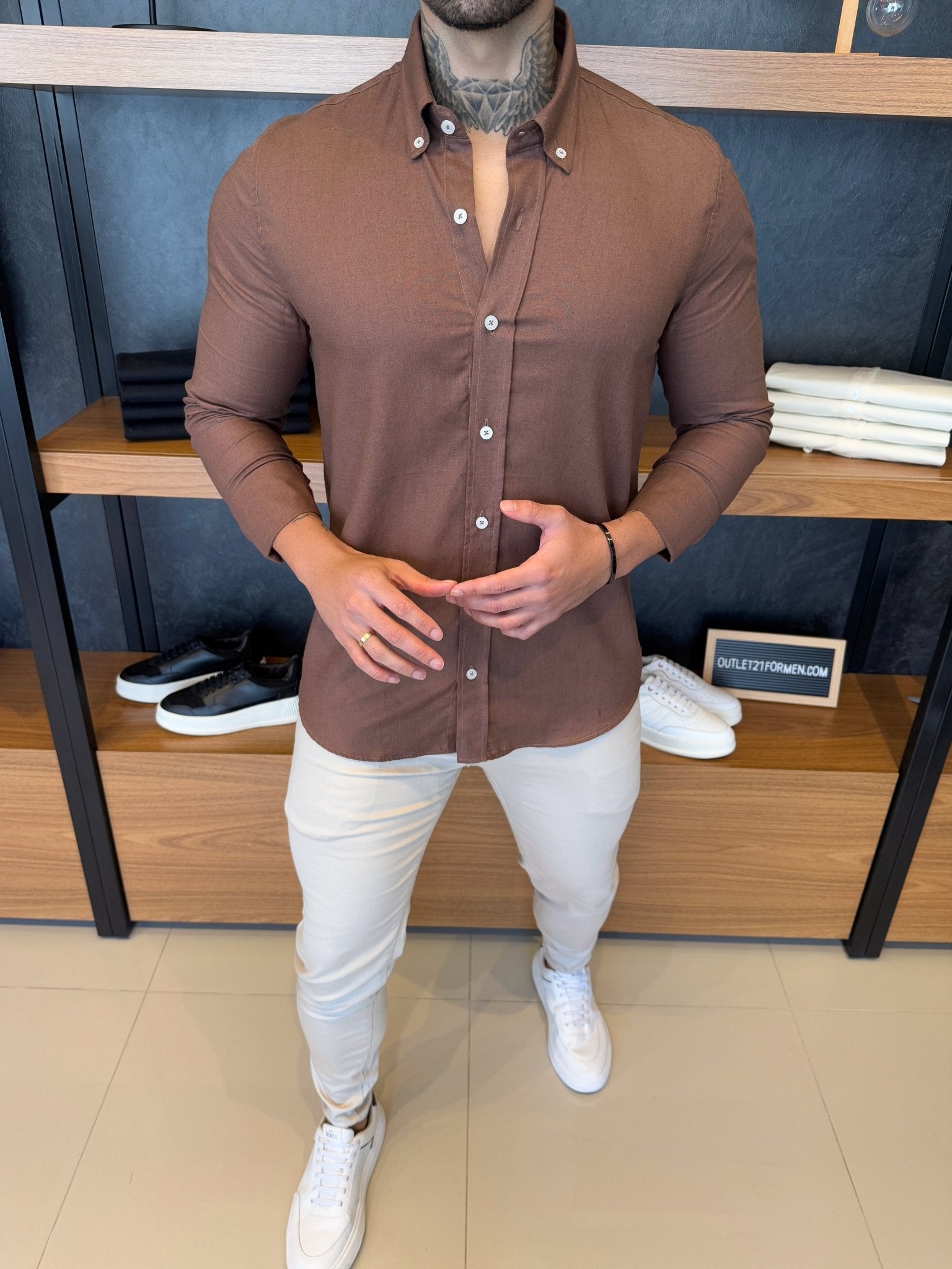 Camisa Linho Manga Longa - Marrom