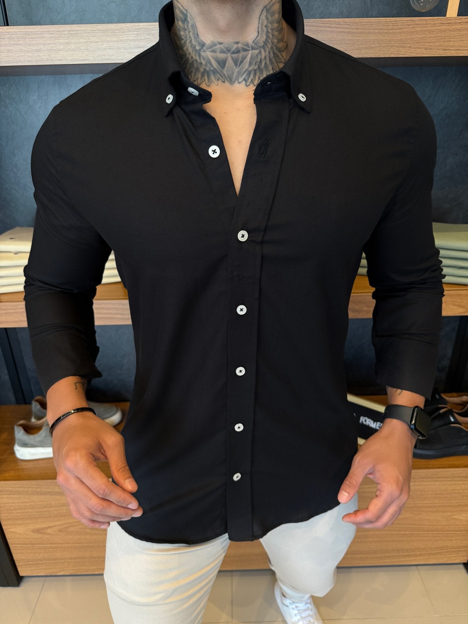Camisa Oxford Manga Longa - Preta