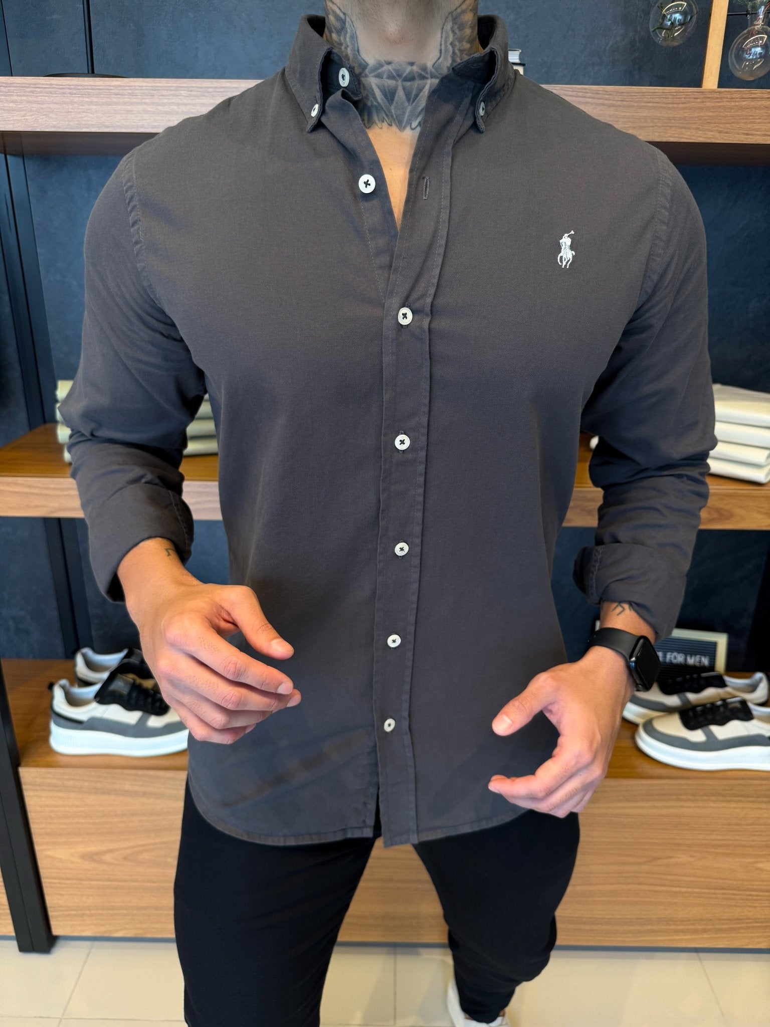 Camisa Polo Ralph. Sarja Cinza Logo Branco