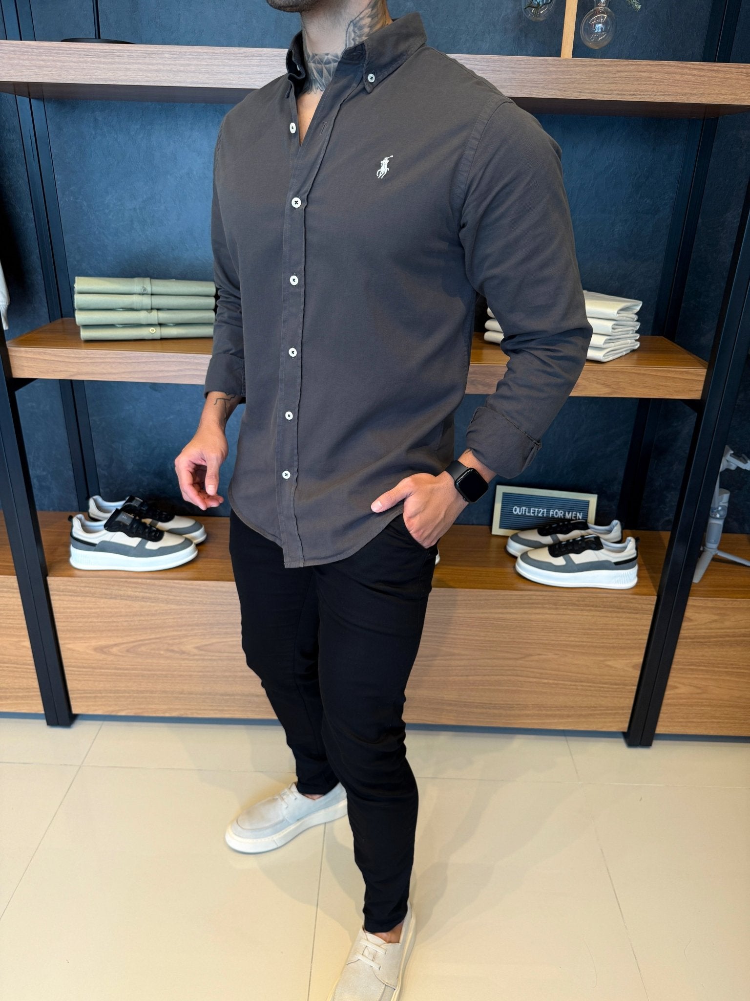 Camisa Polo Ralph. Sarja Cinza Logo Branco