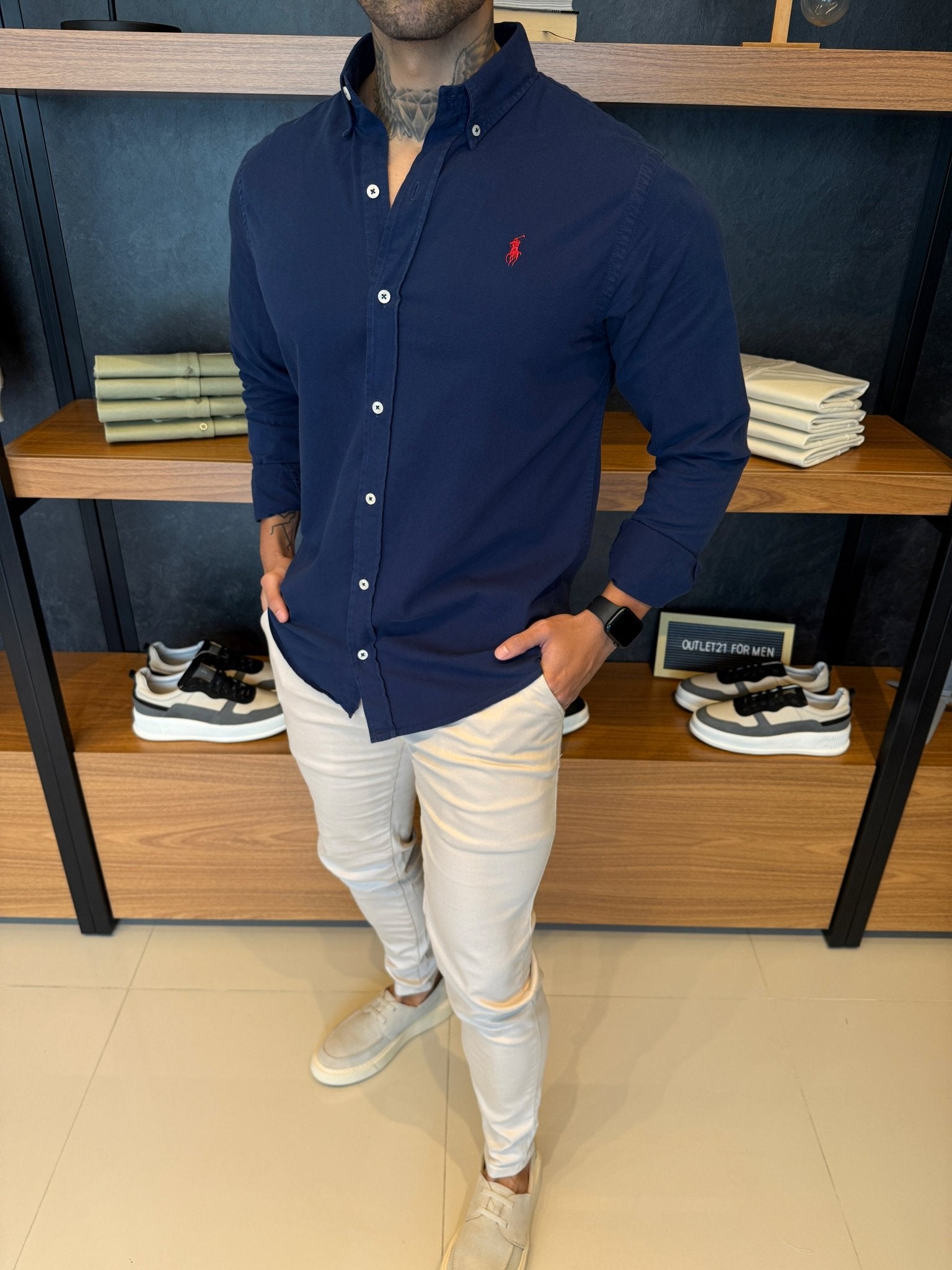Camisa Polo Ralph. Sarja Marinho Logo Vermelho