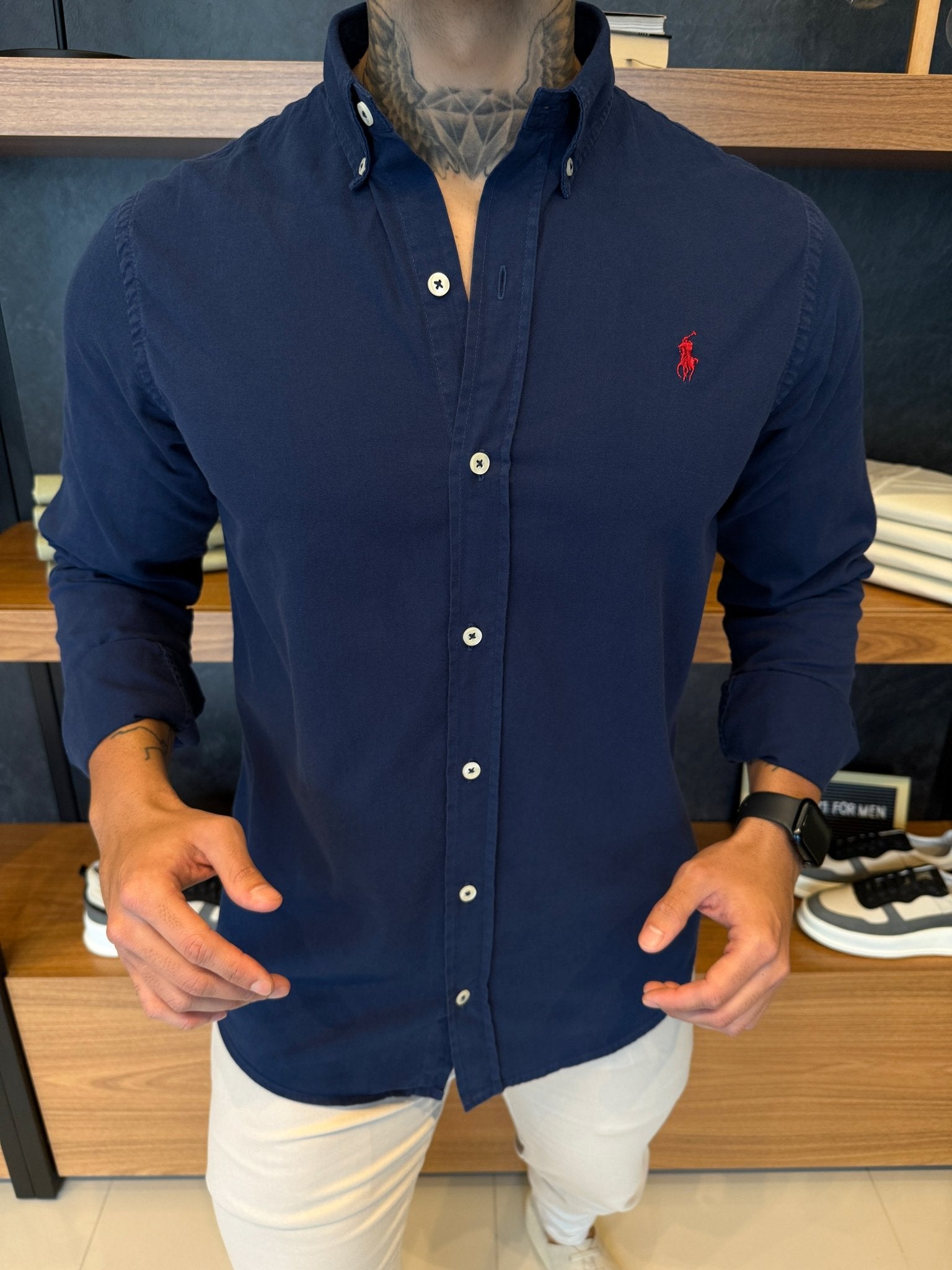 Camisa Polo Ralph. Sarja Marinho Logo Vermelho