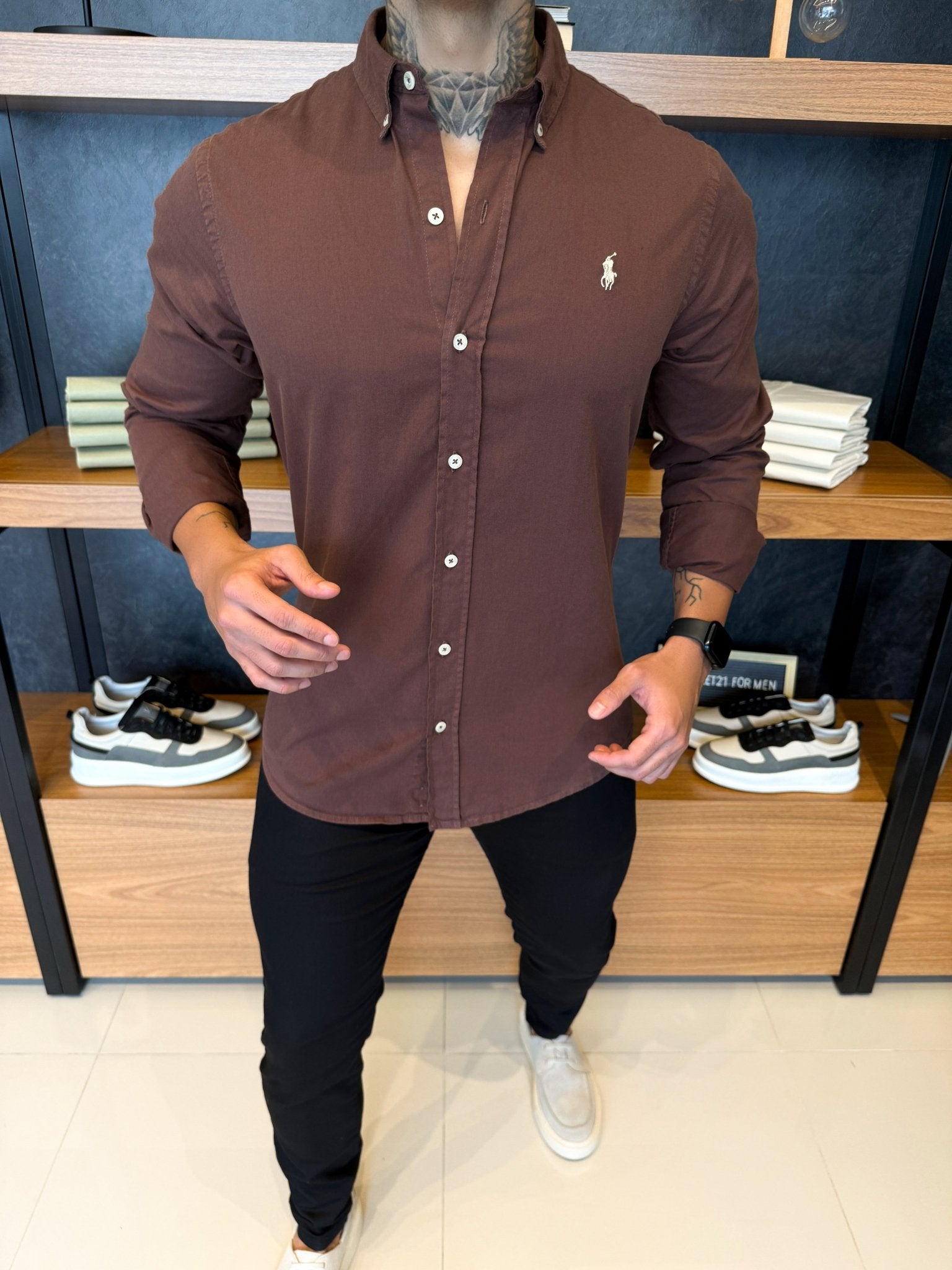 Camisa Polo Ralph. Sarja Marrom Logo Off White