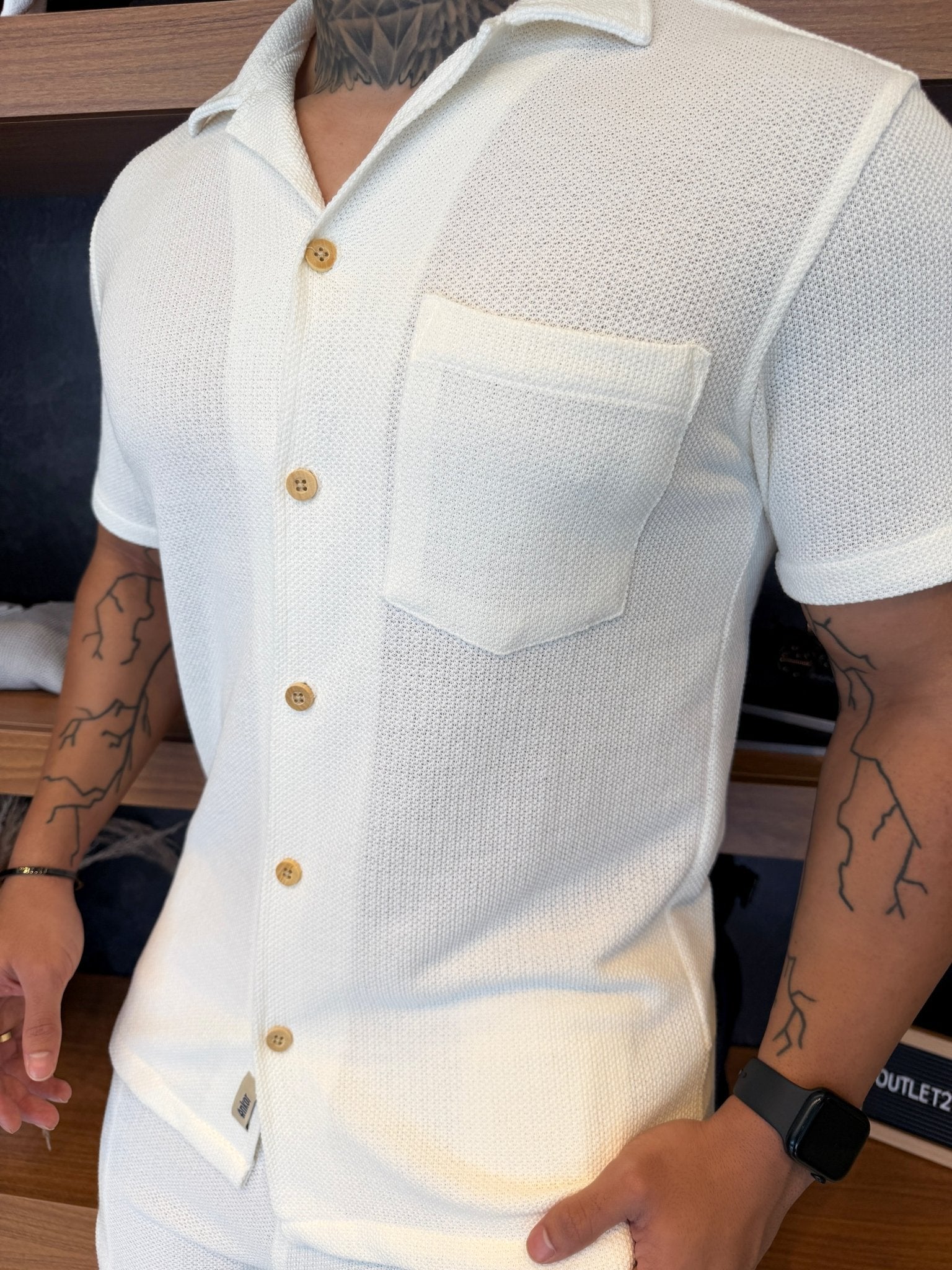 Camisa Riviera Texture Manga Curta - Off White