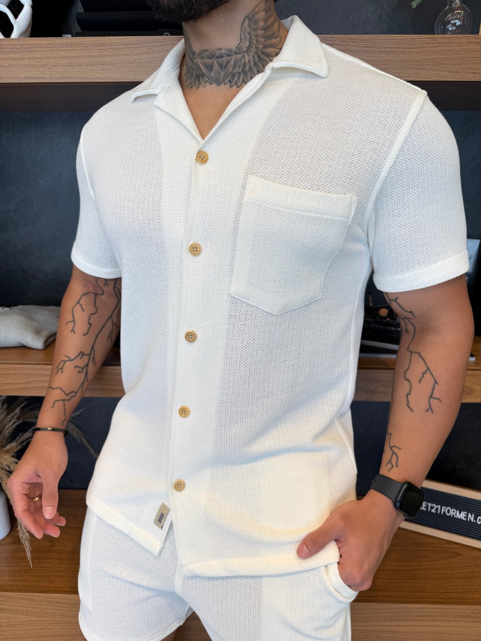 Camisa Riviera Texture Manga Curta - Off White