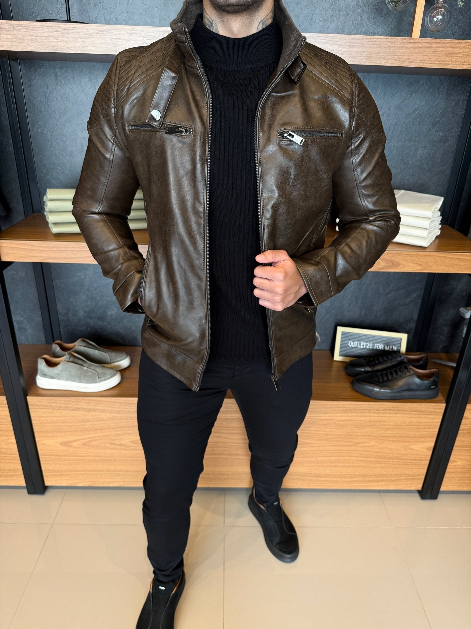 Jaqueta Couro Masculina Café