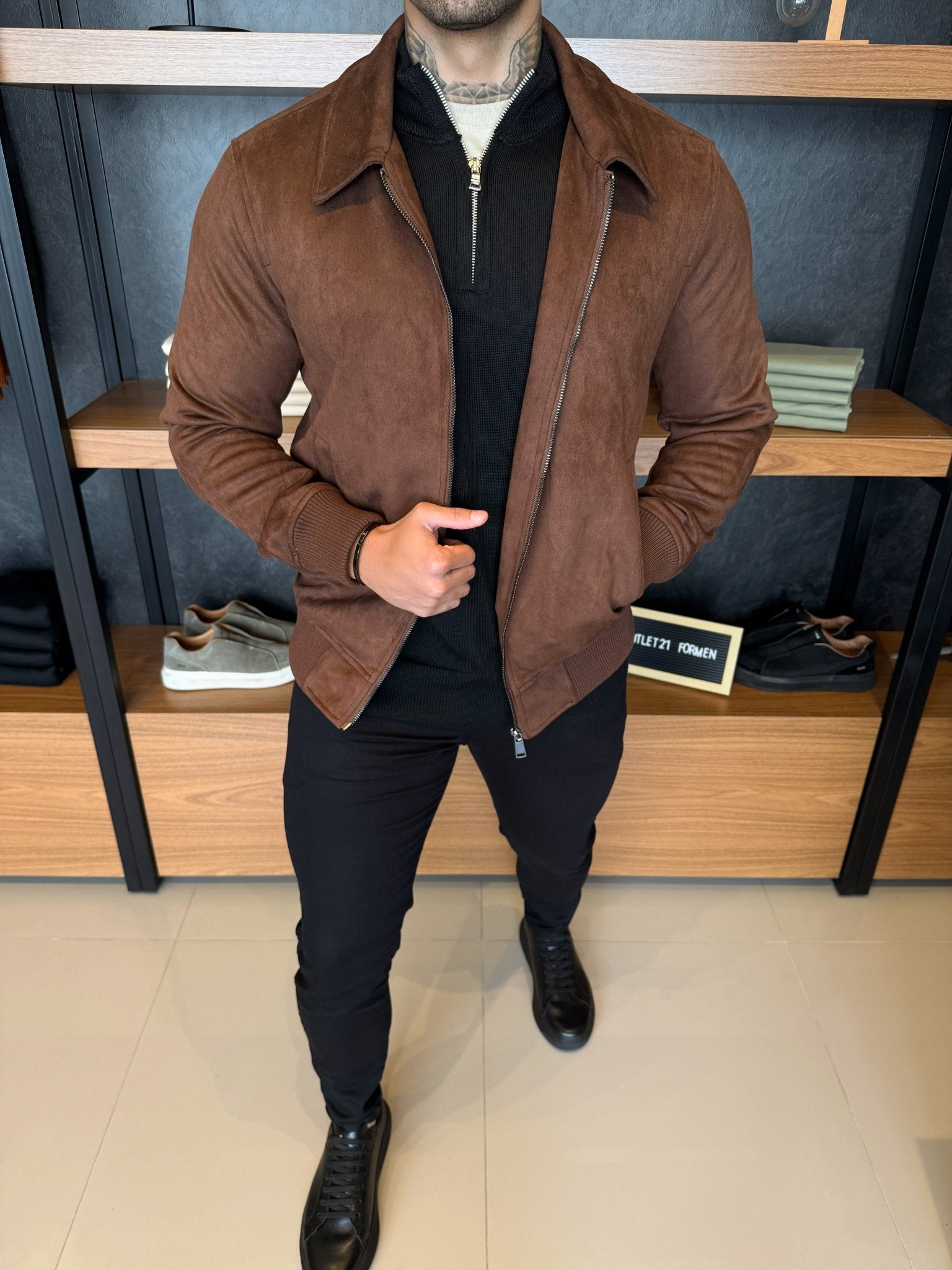 Jaqueta Sienna Suede Marrom Gola Lapela