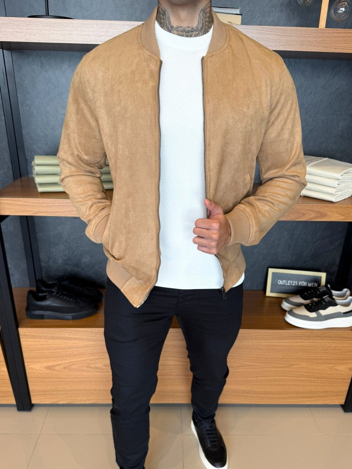 Jaqueta Taylor Bomber Suede - Bege