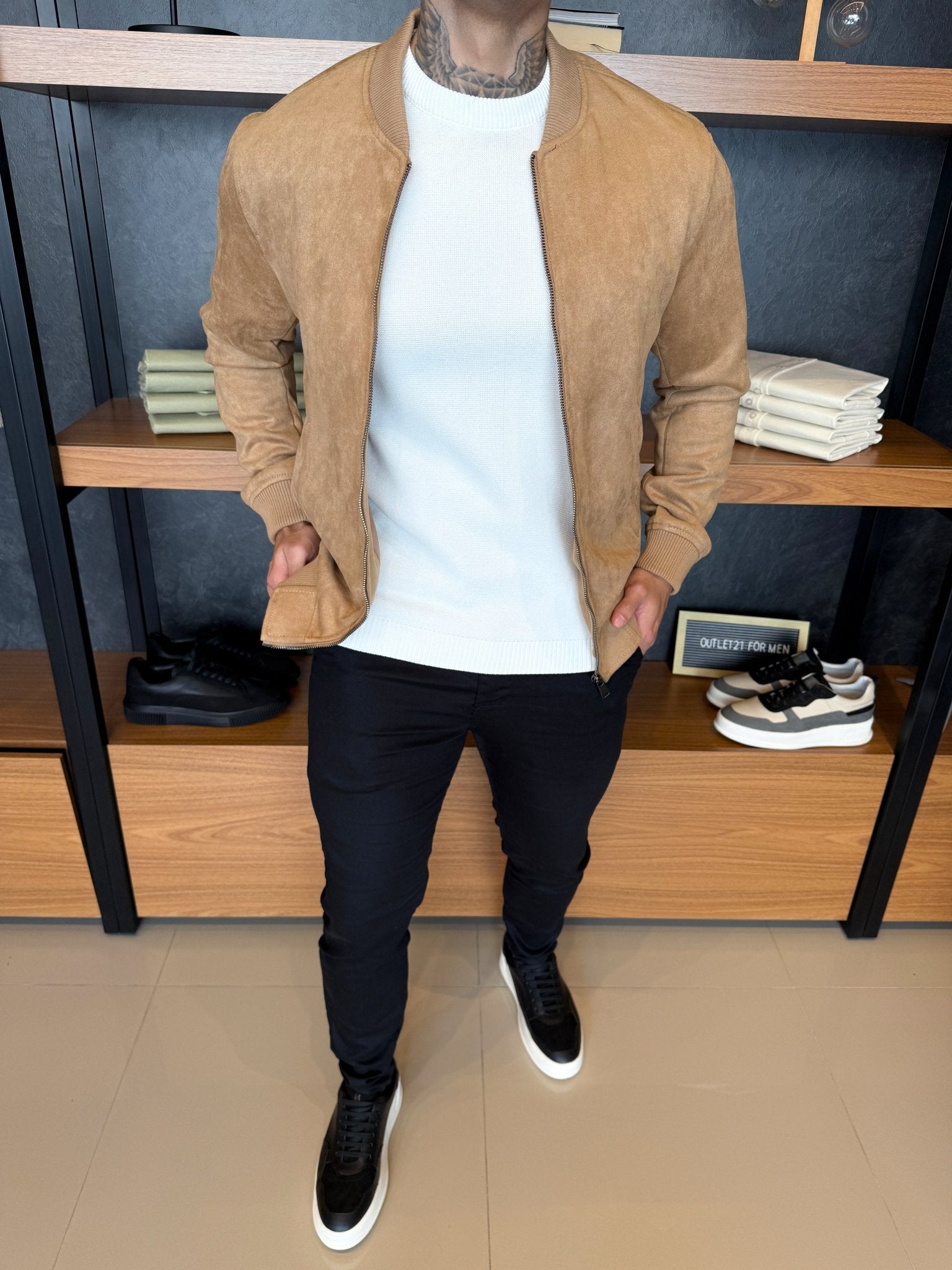 Jaqueta Taylor Bomber Suede - Bege