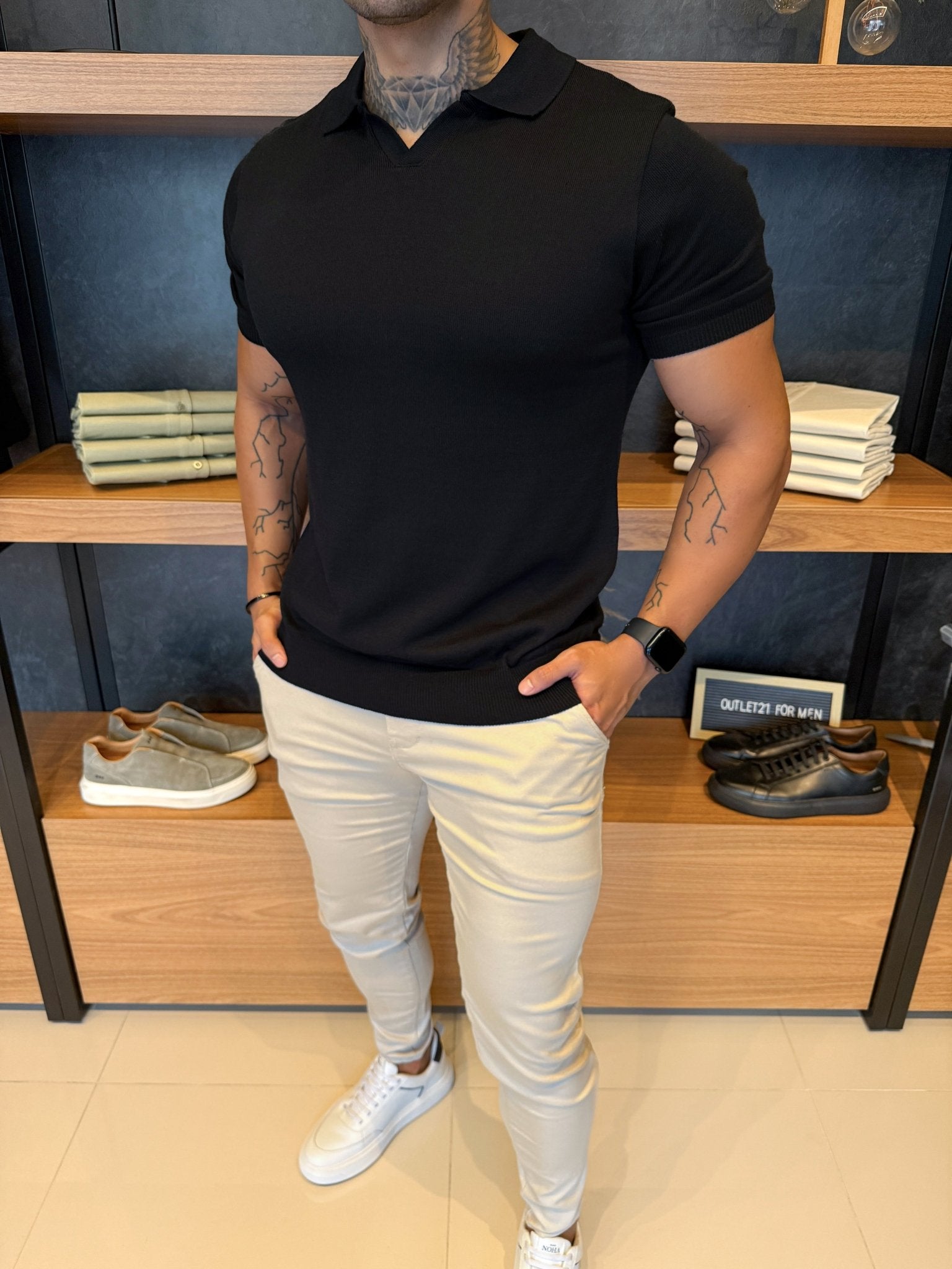 Polo Icon Tricot Gola V Preta