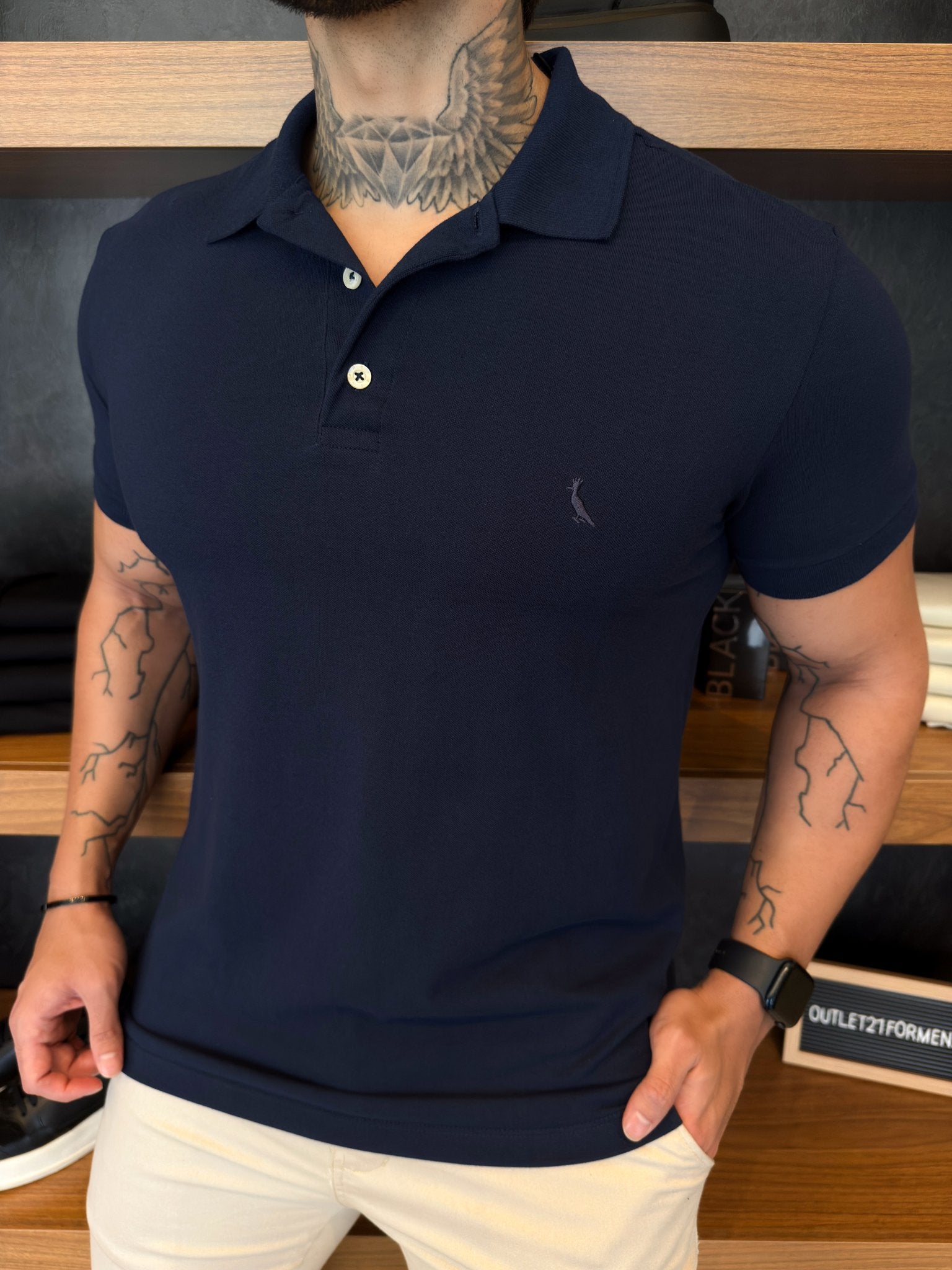 Polo Reserva Logo Peito Monocromática - Marinho