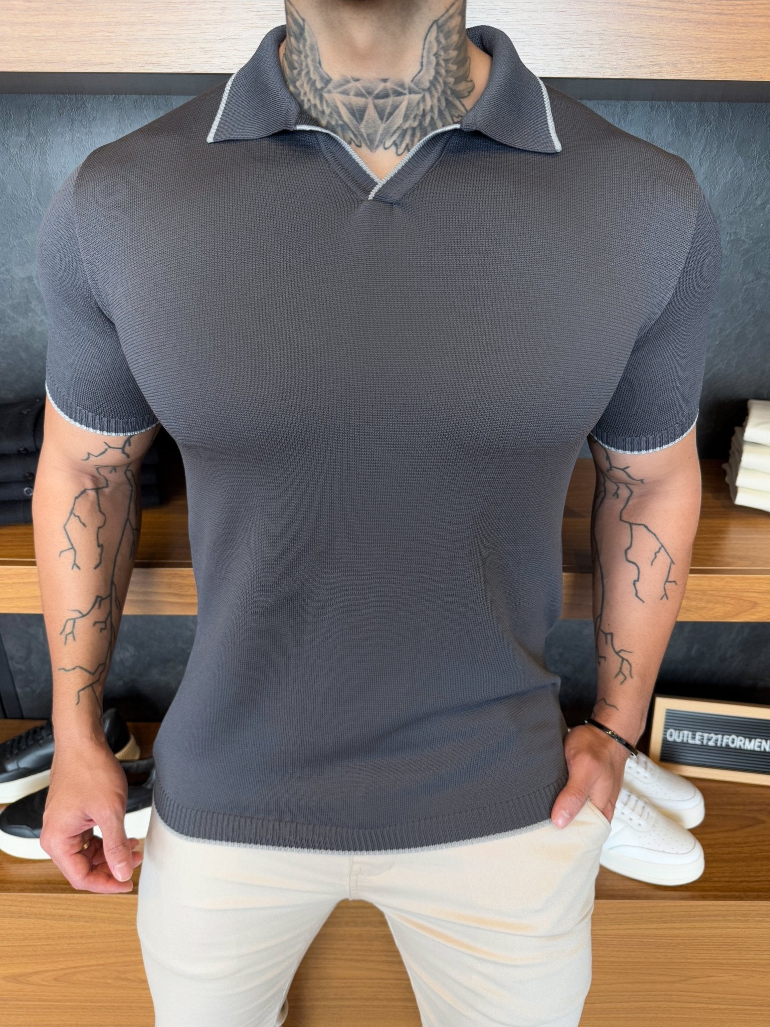 Polo Siena Tricot Detalhe na Gola e Manga - Cinza