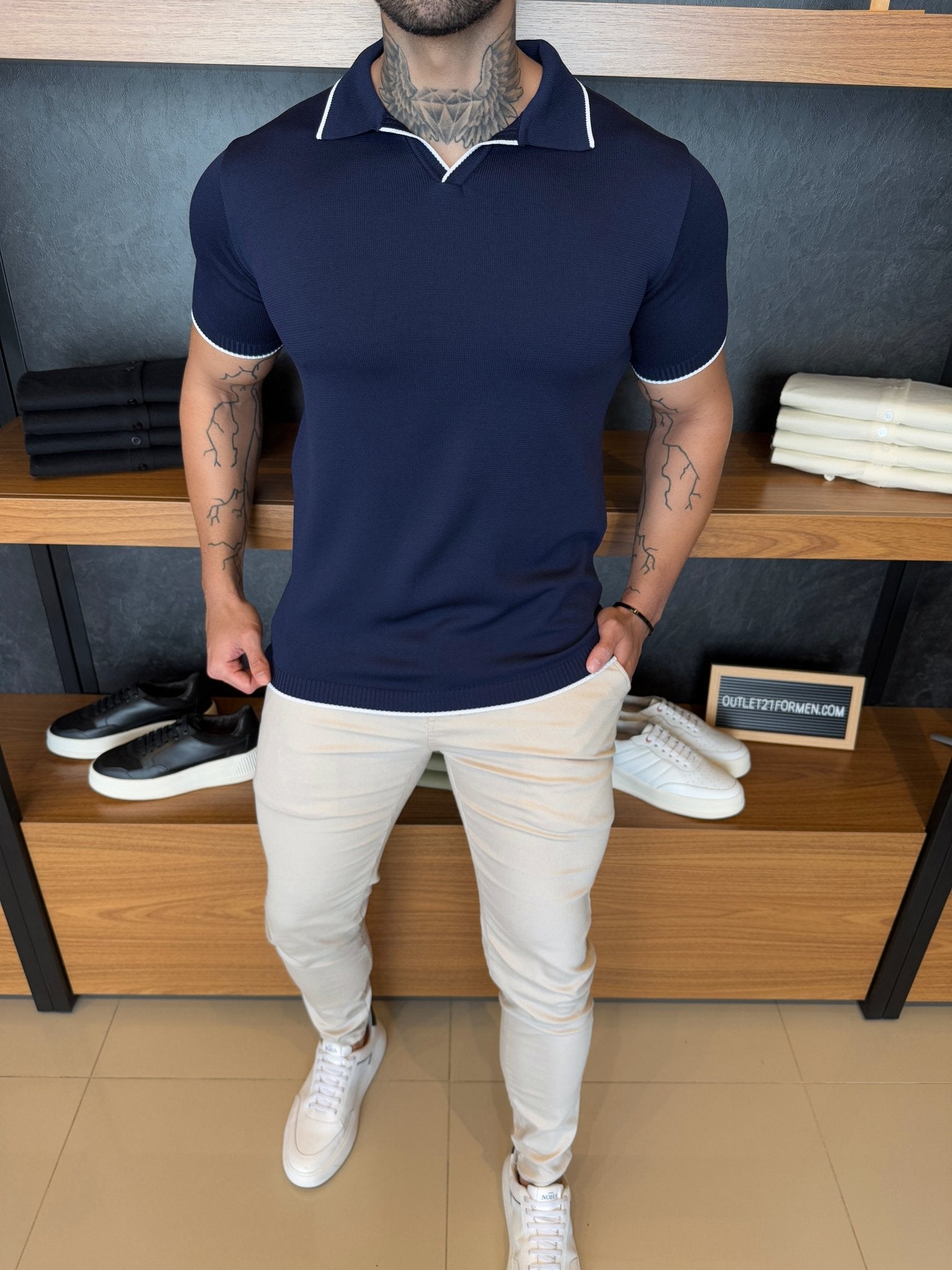 Polo Siena Tricot Detalhe na Gola e Manga - Marinho