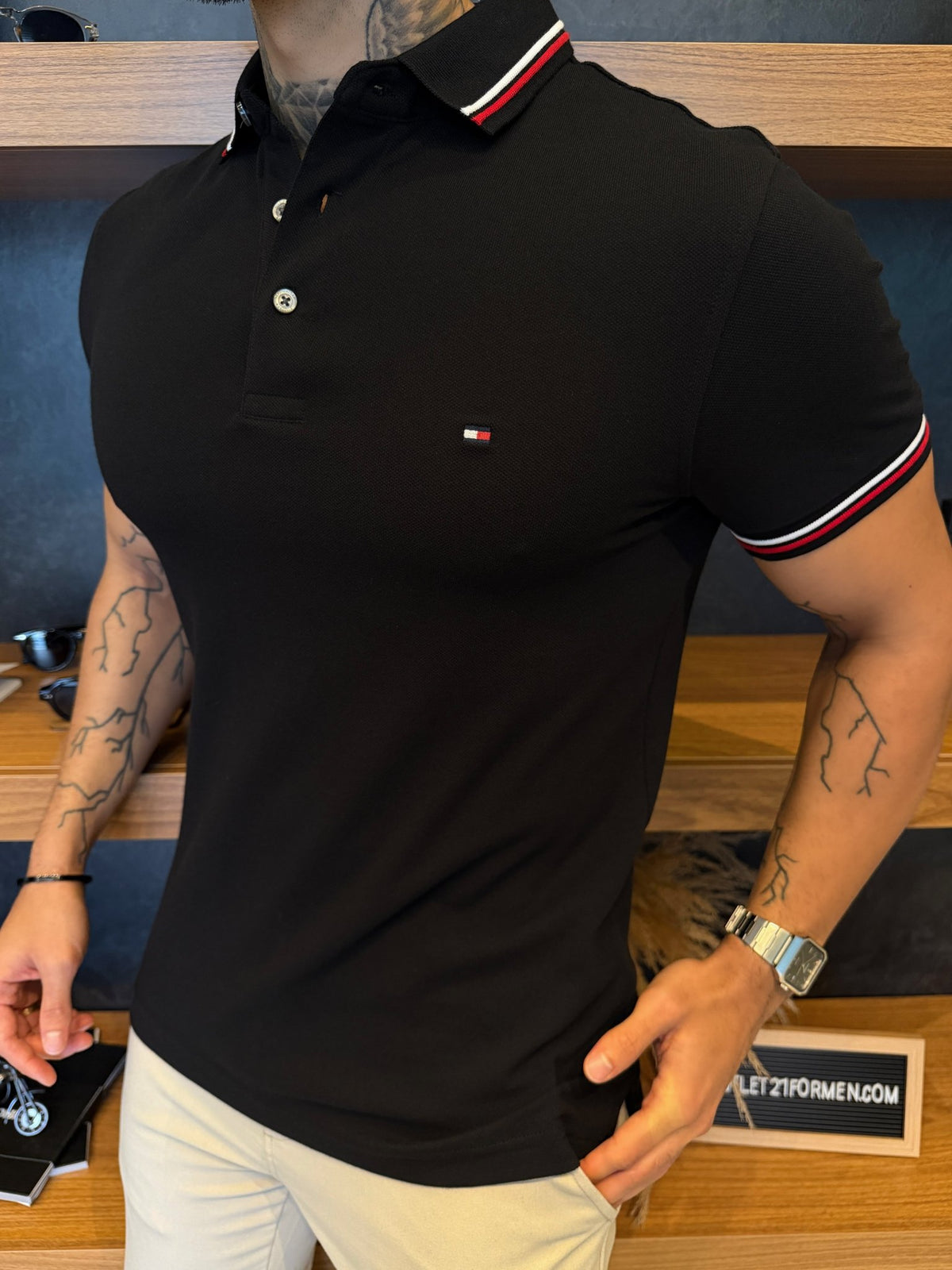 Polo Tommy Hilfiger Tipped Slim Fit - Preta