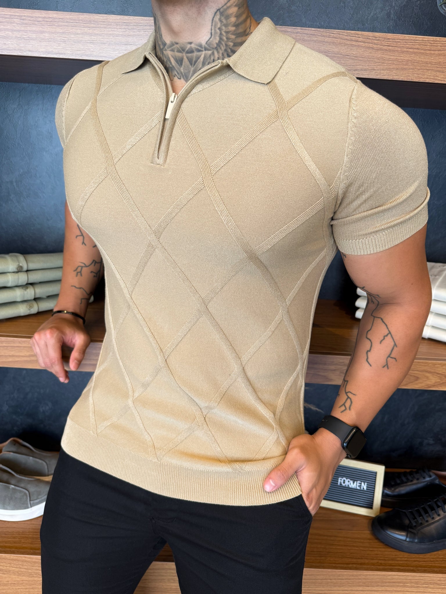 Polo Tricot Dubai Bege C/ Zíper Gola