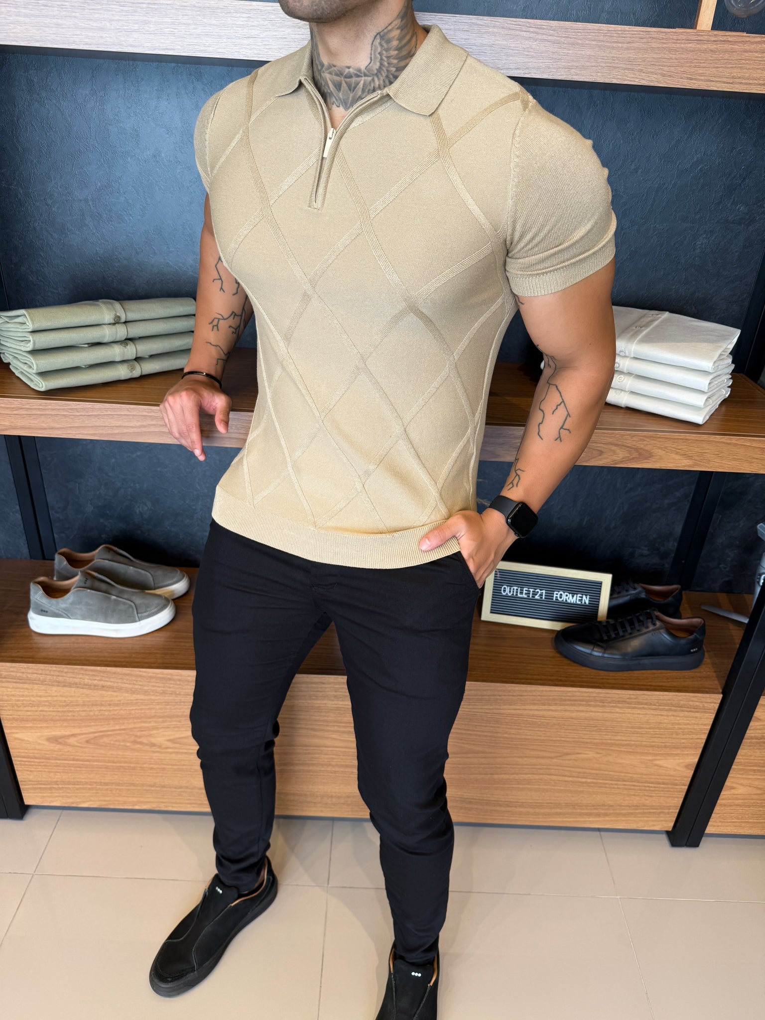 Polo Tricot Dubai Bege C/ Zíper Gola