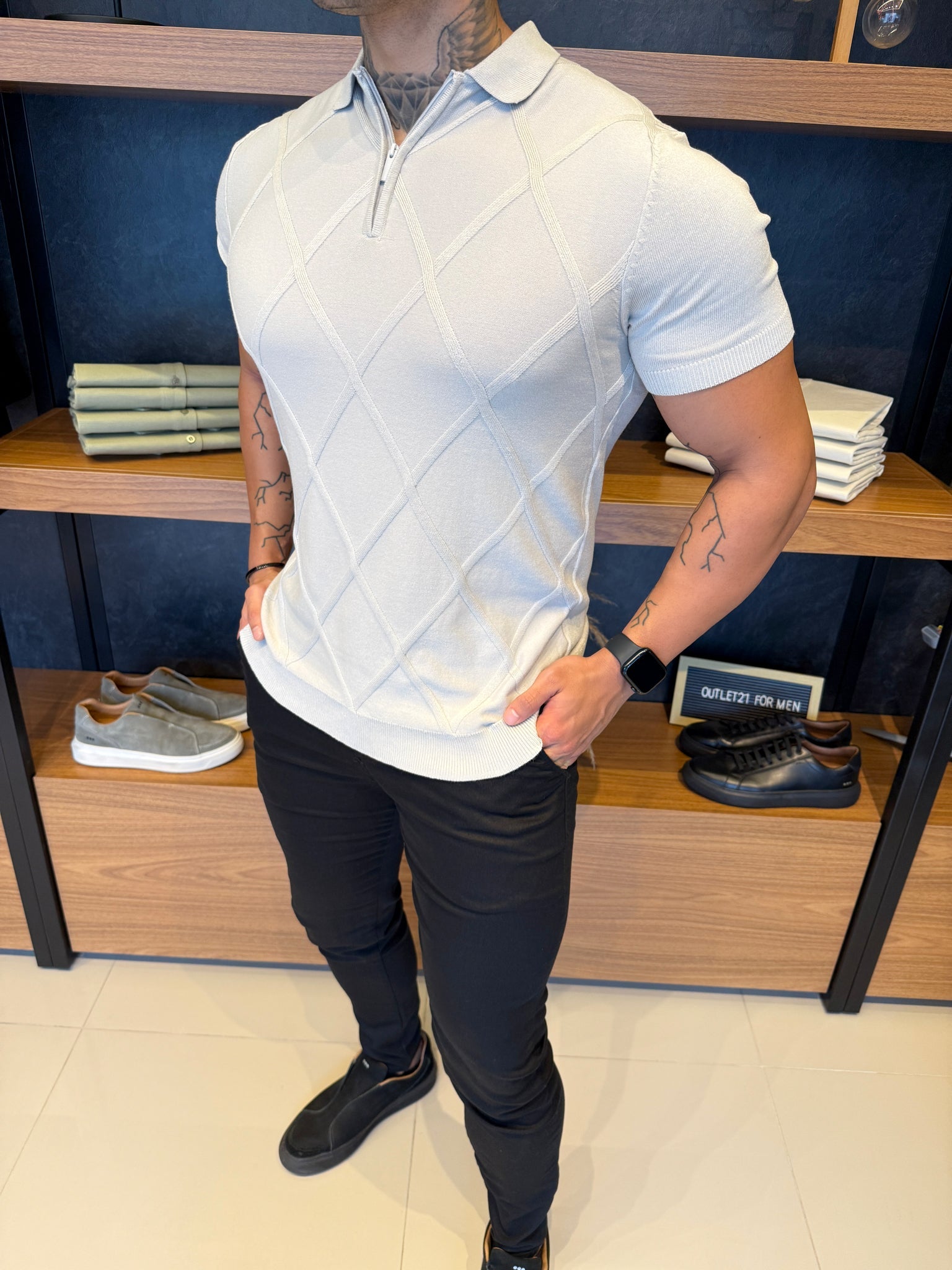 Polo Tricot Dubai Cinza C/ Zíper Gola