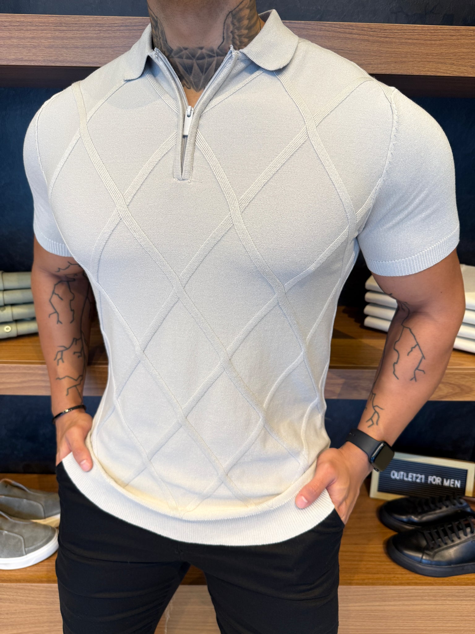 Polo Tricot Dubai Cinza C/ Zíper Gola