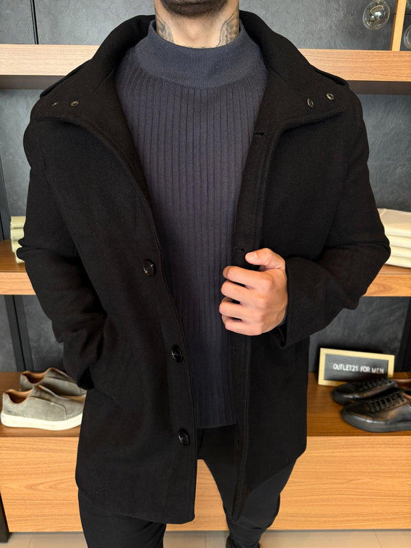 Sobretudo Lã Masculino Preto