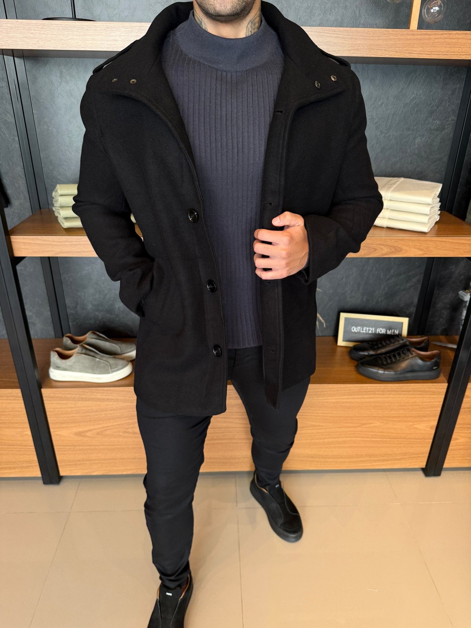 Sobretudo Lã Masculino Preto