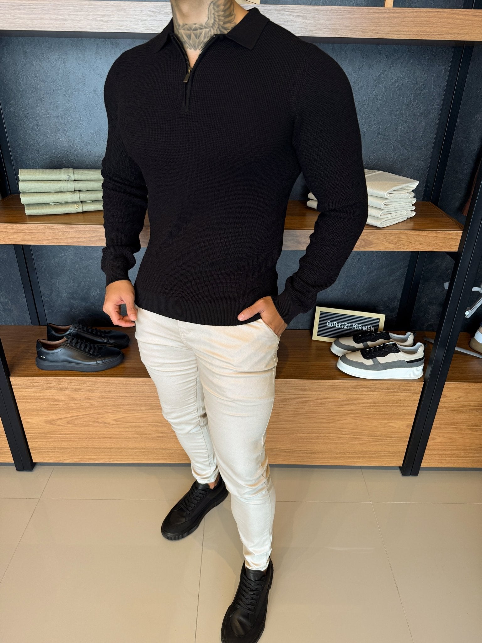 Suéter Havier Tricot Preto Gola Polo c/ Zíper