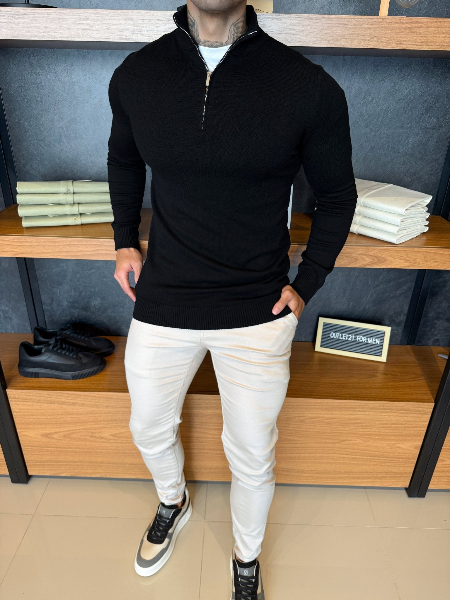 Suéter Santorinni Tricot Preto Gola c/ Zíper